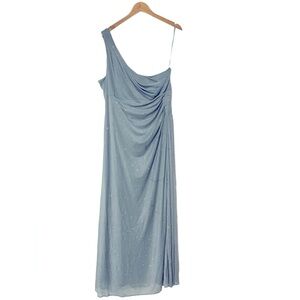 Alex Evenings one shoulder shimmering gown steel blue